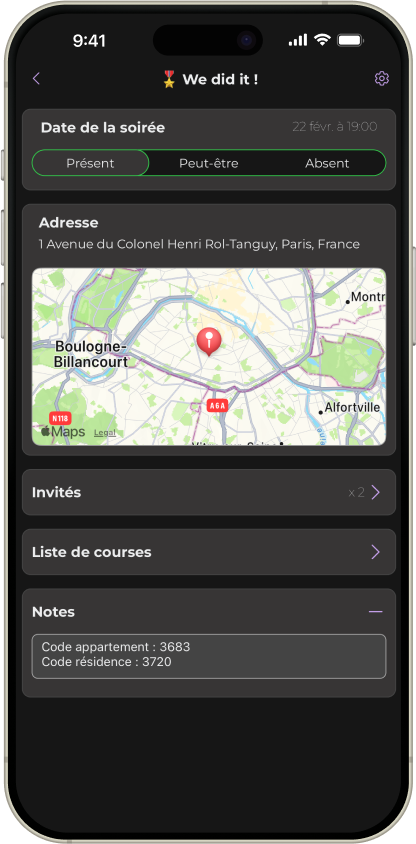 Informations de l'évènement